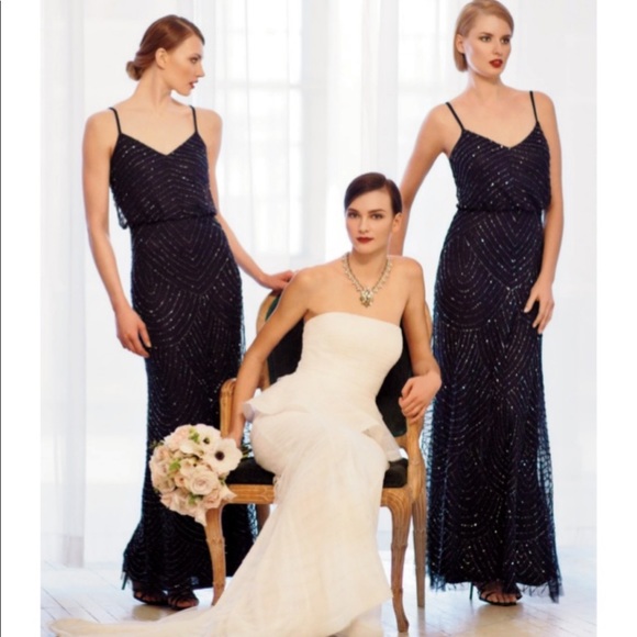 Adrianna Papell Blouson Black beaded long Dress - Picture 4 of 12